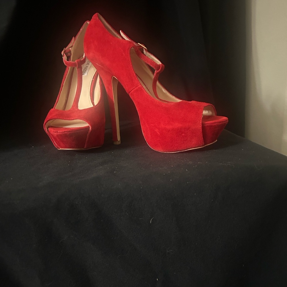Red, T-Strap, Peep Toe 5.5” Heels aka Stilettos